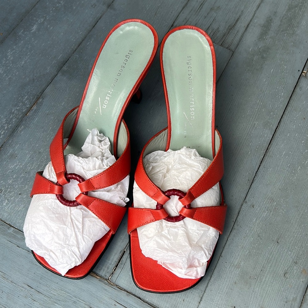 Heeled Sandals in Coral Blood Orange